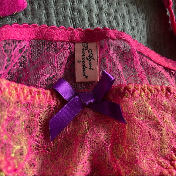 RARE Agent Provocateur Ariel Full Set — pink/purple lace w/ yellow - Picture 5 of 16